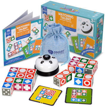 Funtactics Wooden Block Matching Puzzle Game with Victory Bell Pattern Recognition Board Game for Kids Ages 3+ & Adults | 5 Players 5 Difficulty