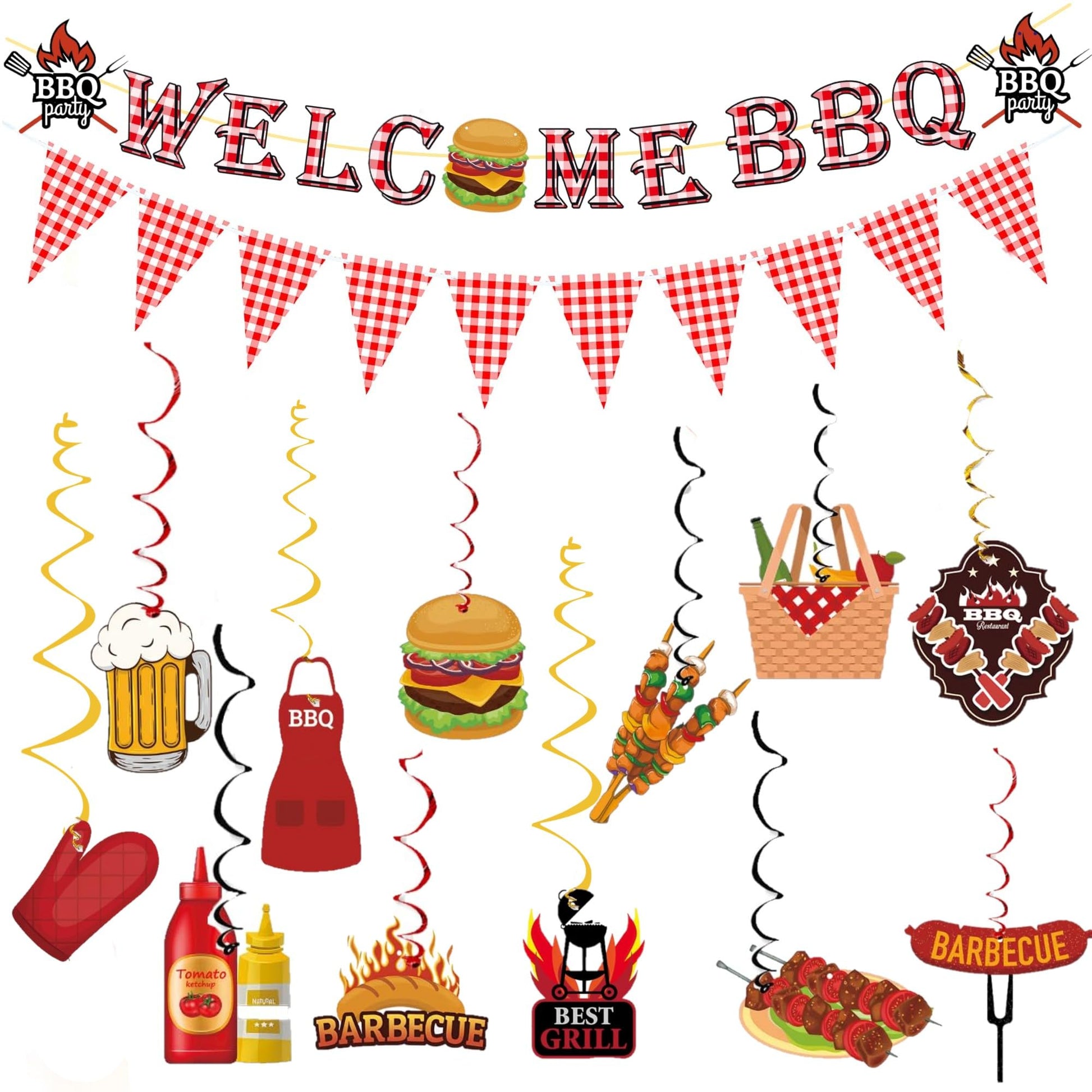 BBQ Themed Party Decorations,Welcome BBQ Banner,for Summer Cookout Birthday Baby Shower Party Decor Supplies