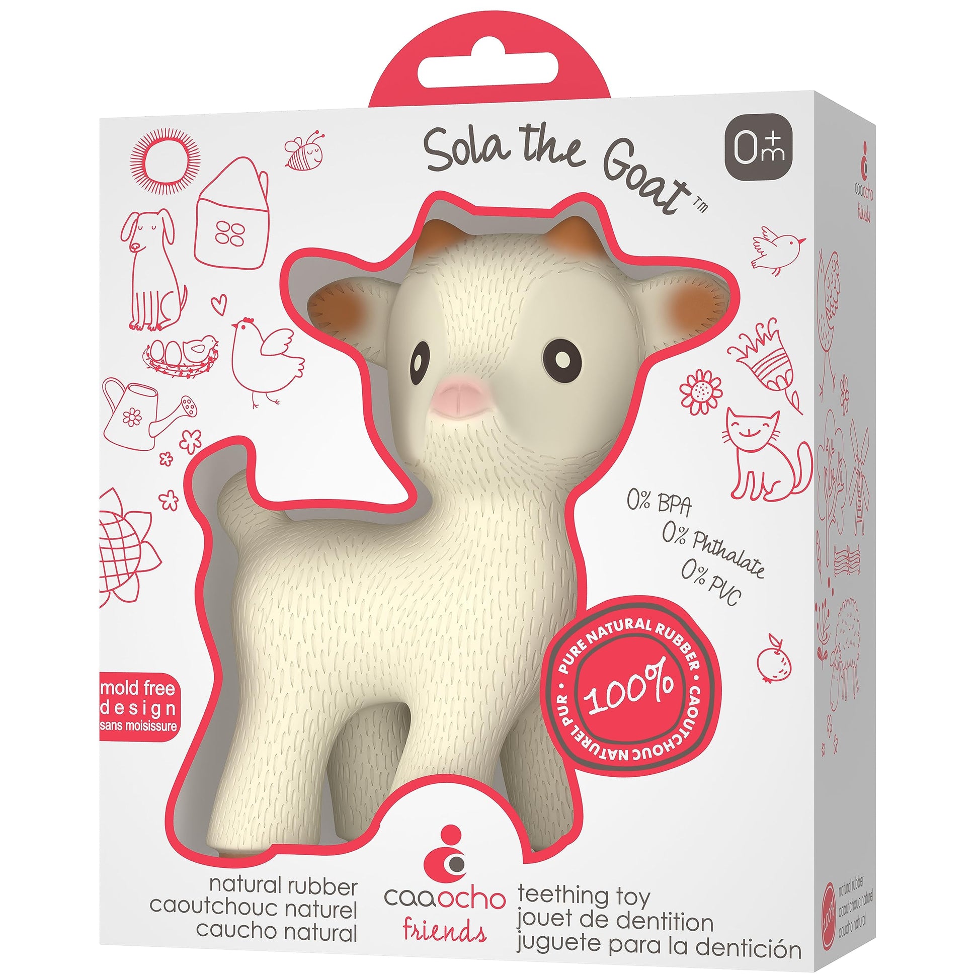 CaaOcho Pure Natural Rubber Teething Baby Toy - Sola the Goat Teether for Babies, BPA Free Baby Toy, All Natural Teething Toys for Babies 0-6, Safe