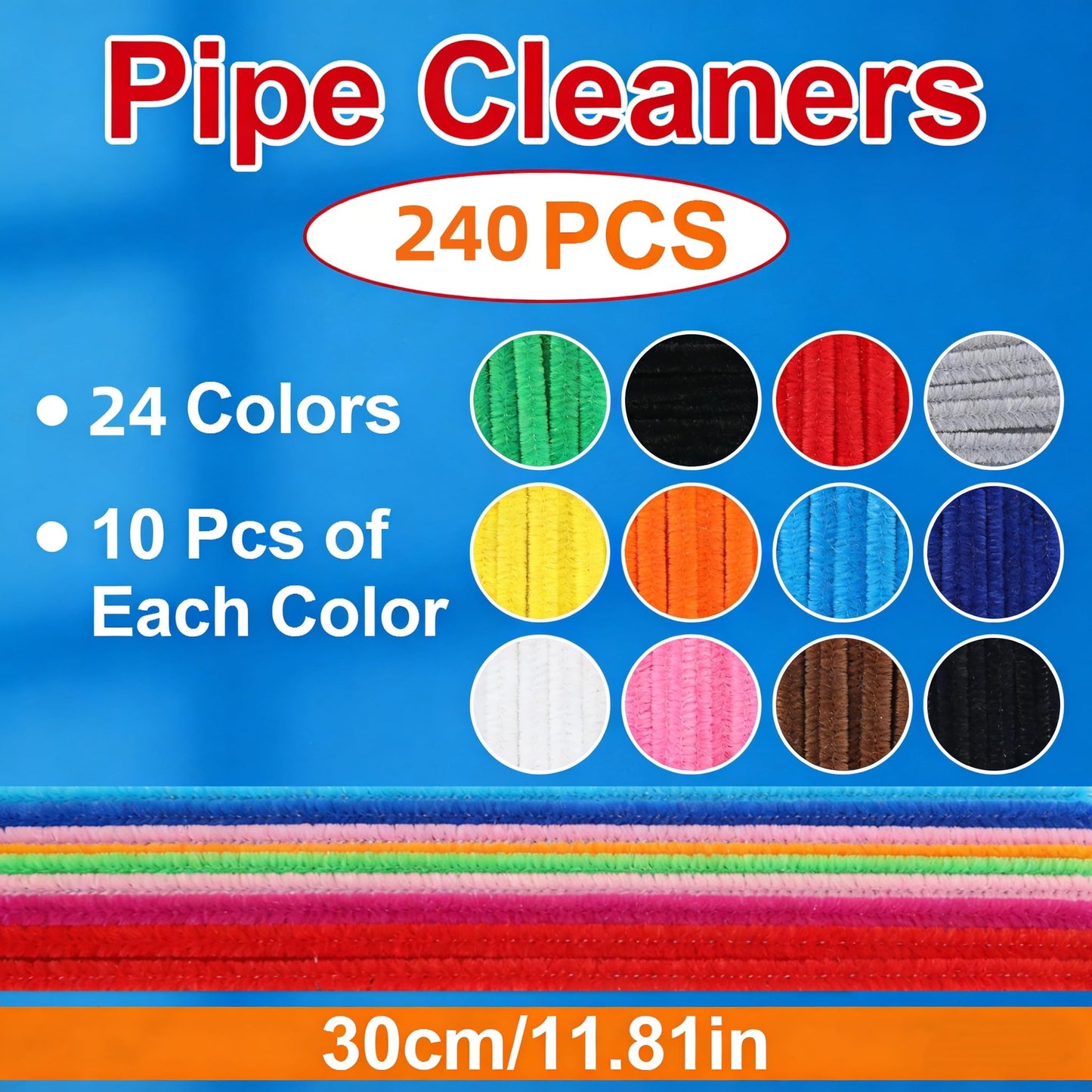 200 Pcs Pipe Cleaners for Crafts,20 Colors Chenille Stems 6mm x 12Inch,Soft Pipe Cleaners Bulk for Kids Art DIY Projects and School Classroom