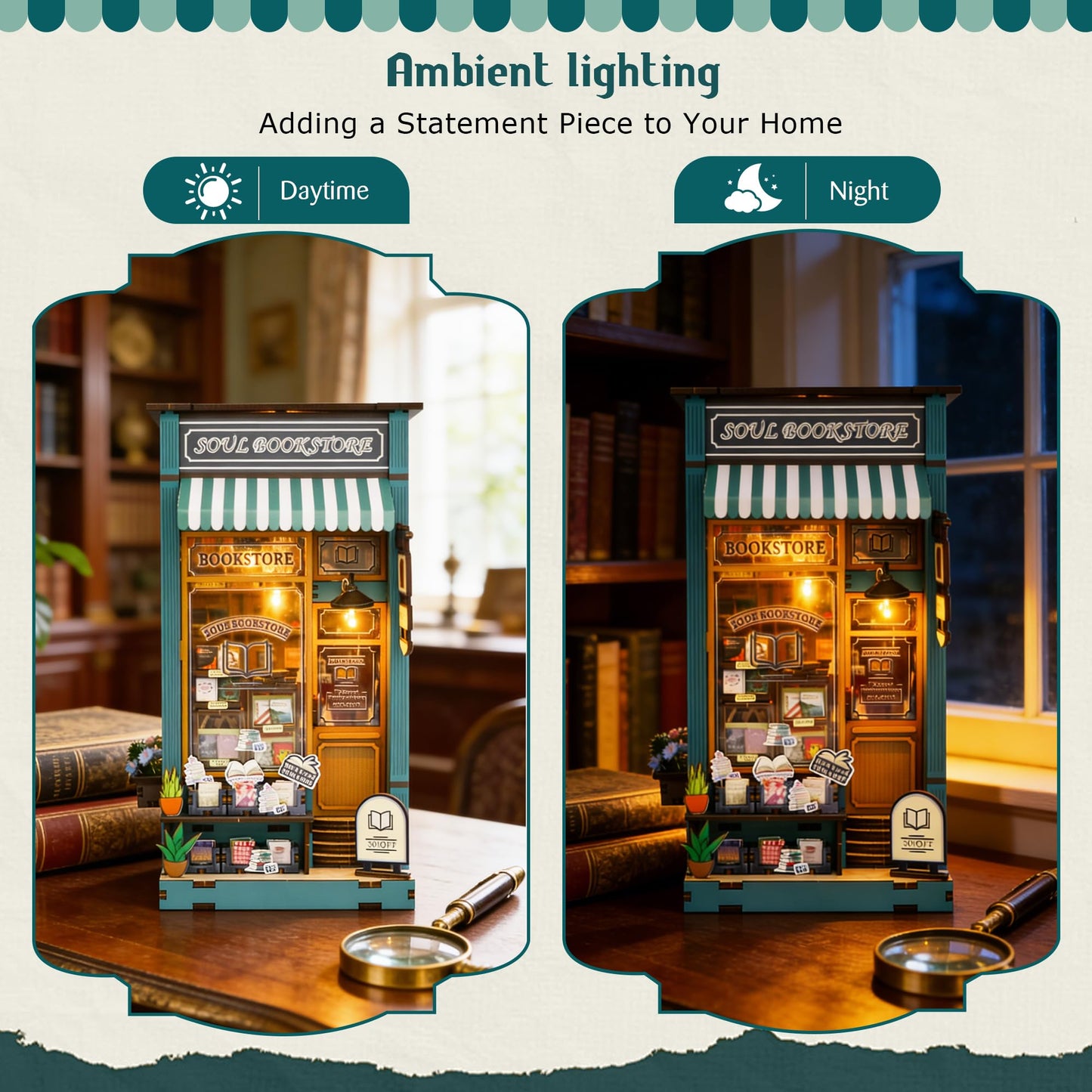 DIY Book Nook, Miniature House Kit with LED Lights (Soul Bookstore)