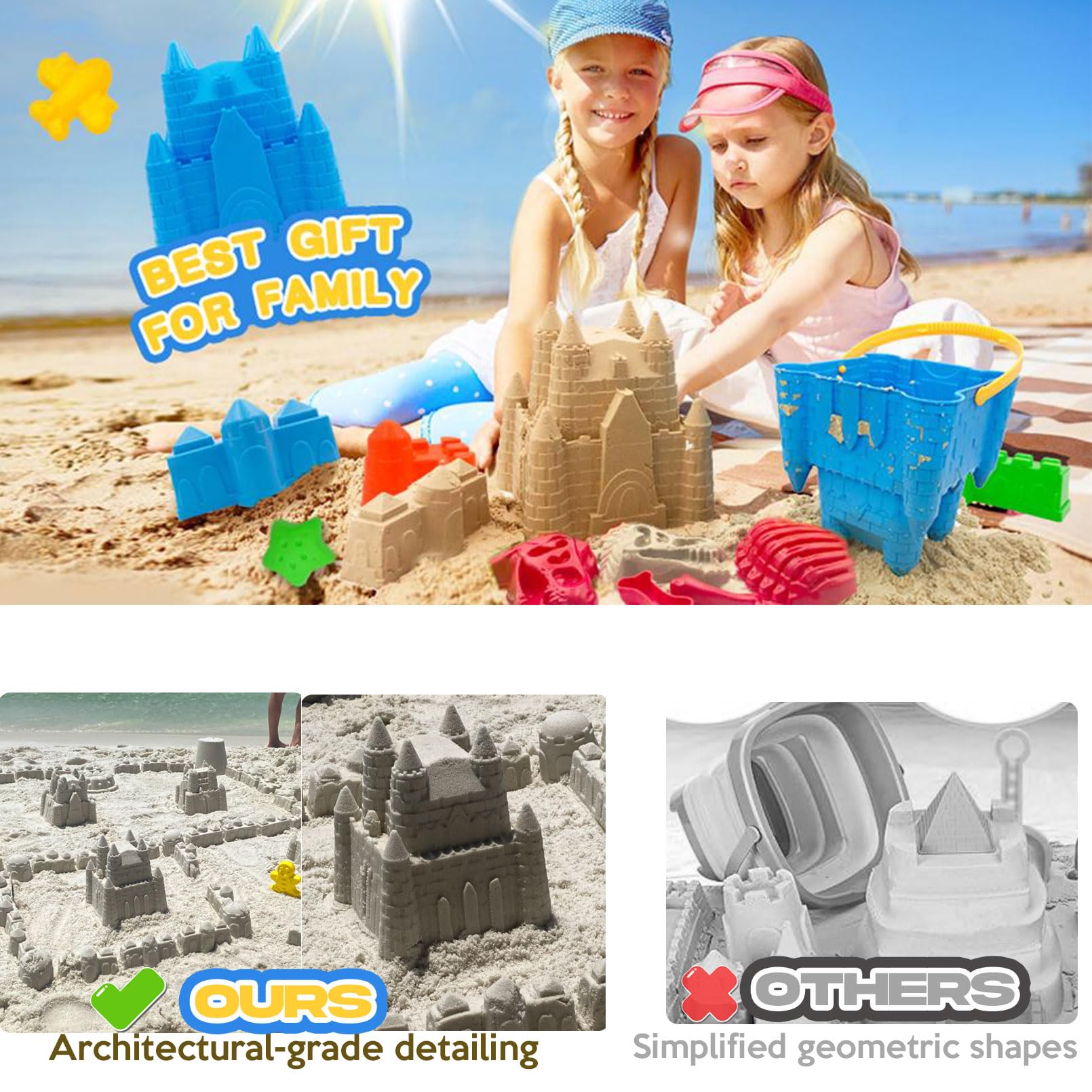 SupMLC 27 Pcs Sand Castle Building Kit Beach Toys with Collapsible Mesh Bag