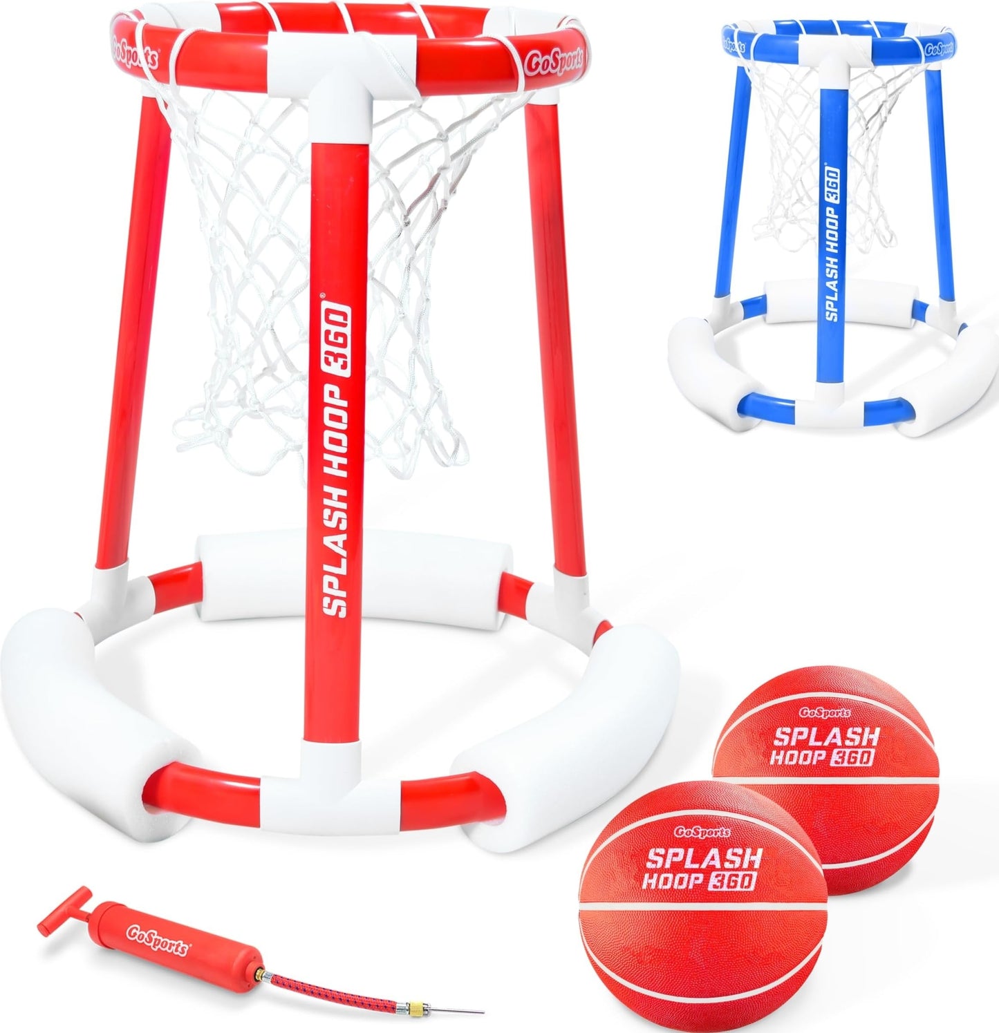 GoSports Splash Hoop 360 Floating Pool Basketball Game - Includes Hoop, 2 Balls and Pump - Red