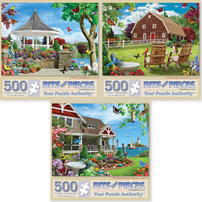 Bits and Pieces - Value Set of Three (3) 500 Piece Jigsaw Puzzles for Adults - Puzzles Measure 18" x 24" - 500 pc Vibrant Veranda, Countryside
