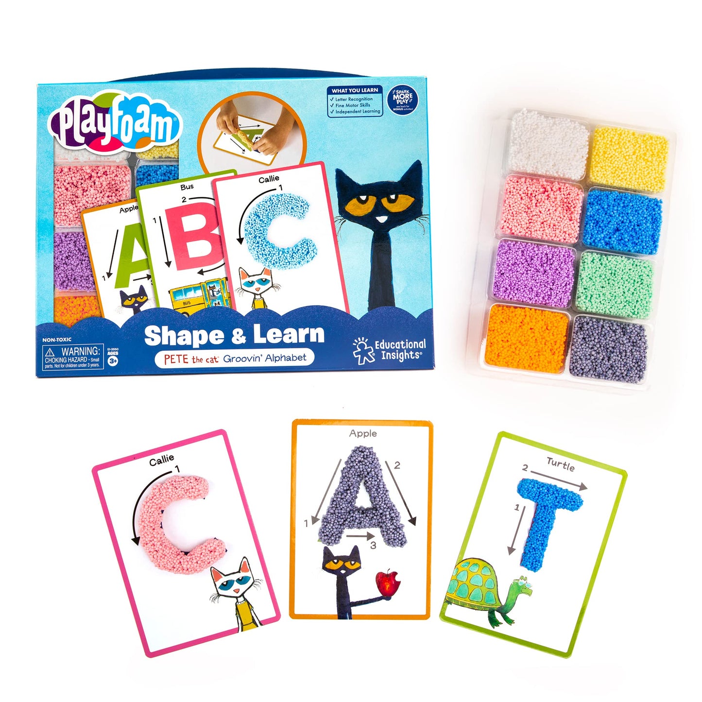 Educational Insights Pete the Cat Playfoam Shape & Learn Pete the Cat Groovin' Alphabet Set with 8 Playfoam Bricks, 13 Double-Sided Cards, Gift