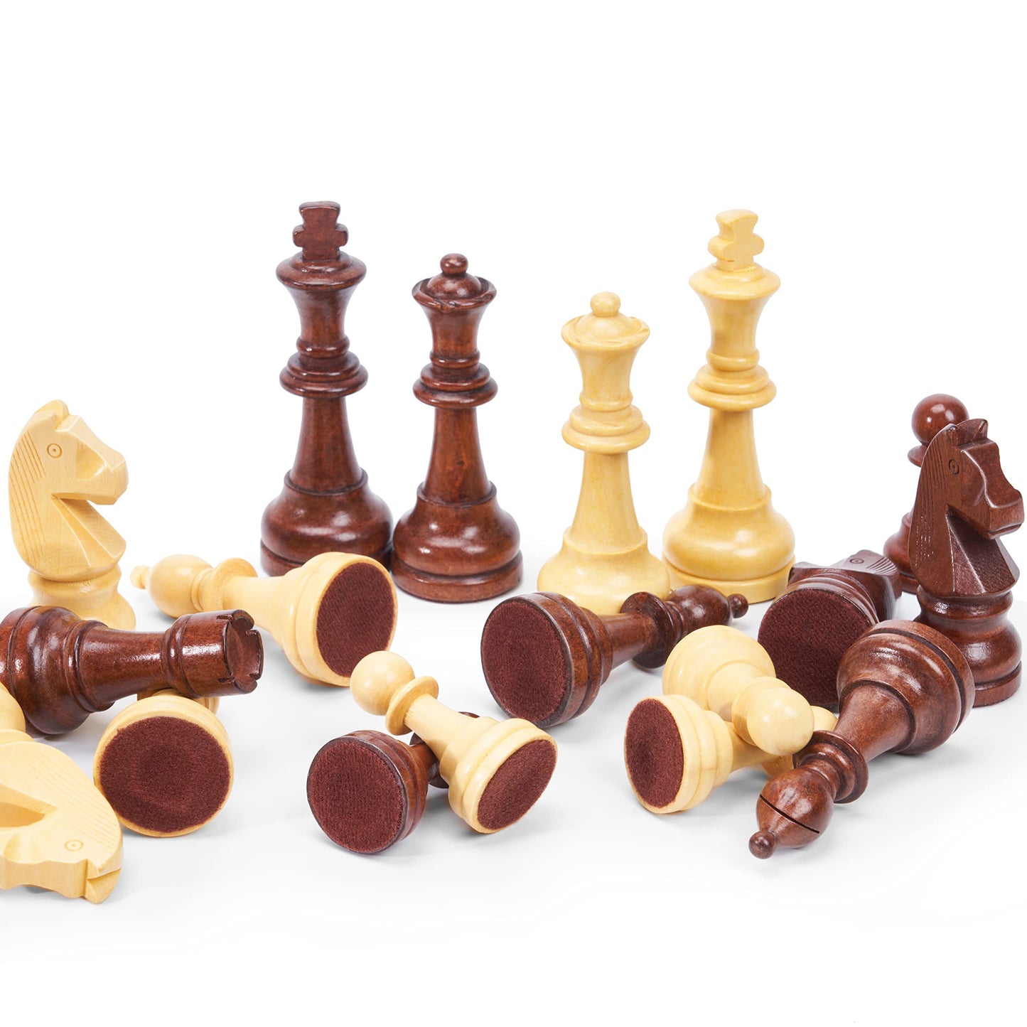 Vamslove Wooden Chess Pieces Large 4.5'' King Set of 32 Luxury Staunton Wood Chessmen for Chess Game Board (Chess Pieces Only), Velvet Storage Bags
