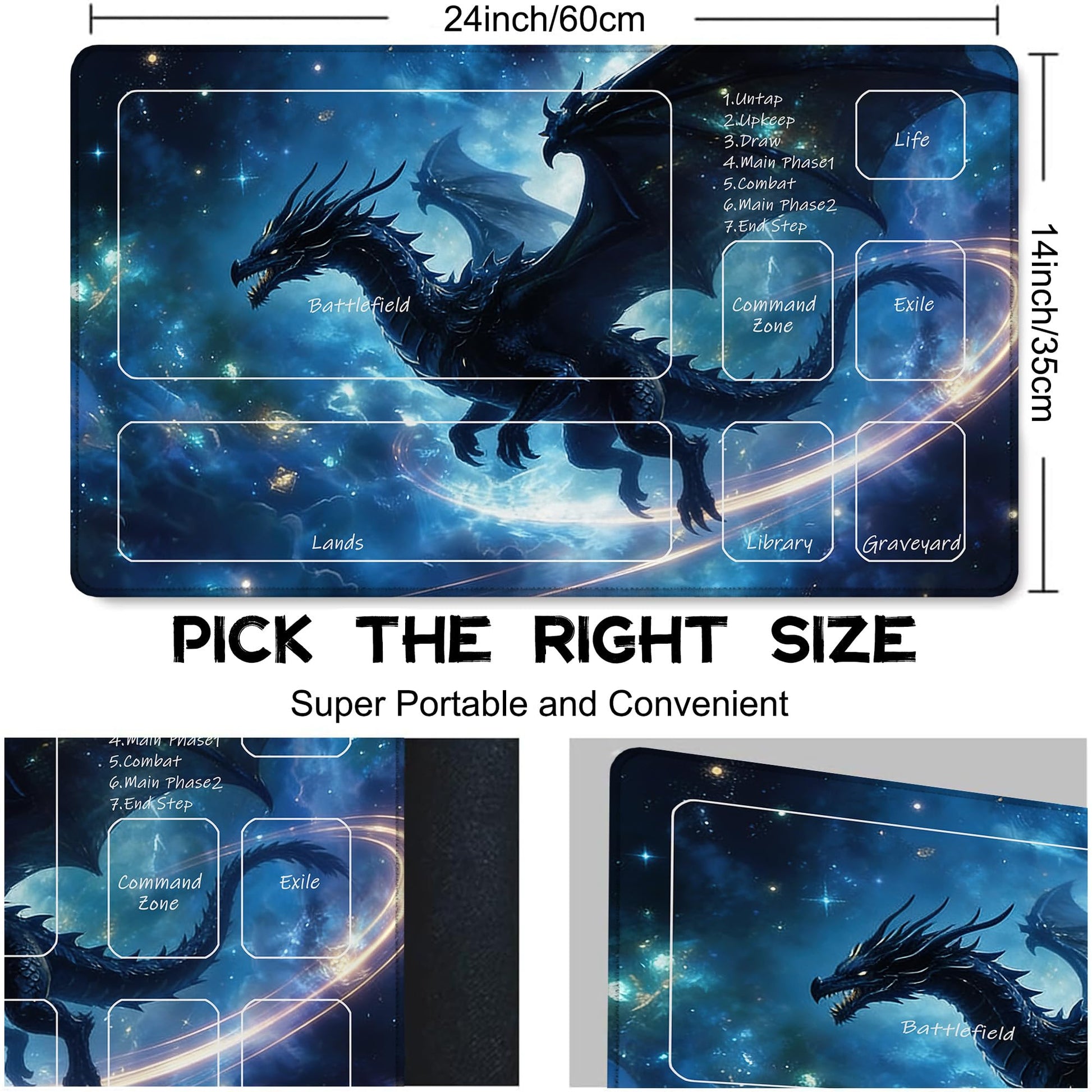 Playmat for MTG Dragon Under the Starry Sky Magic Play Mat 24x14 Inch Card Game Mat for Magic The Gathering TCG PTCG Playmat with Free Storage Bags