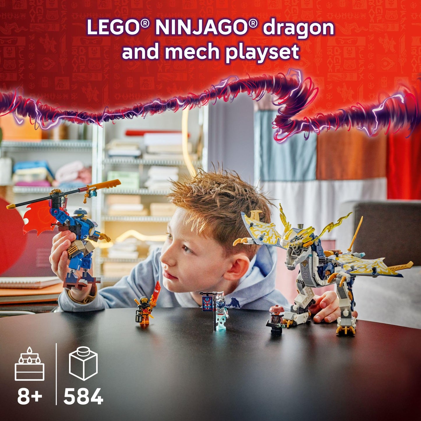 LEGO NINJAGO Rogue’s Mech Dragon Rider Building Toy - Dragons Rising Play Set & 4 Ninja Toy Minifigures for Boys & Girls, Ages 8+ - 2 Ways to Build &