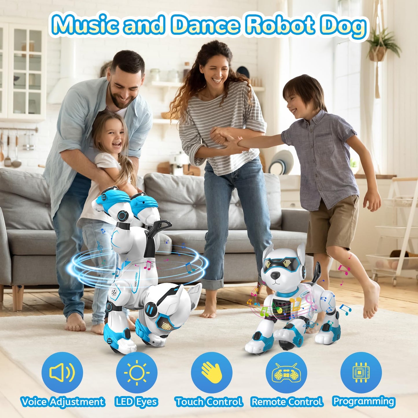PeachLeaf Smart Robots Dog Toy for Kids, Programmable Interactive RC Robotic Pets with Voice Control and Touch Sensory, Imitates Animals Music