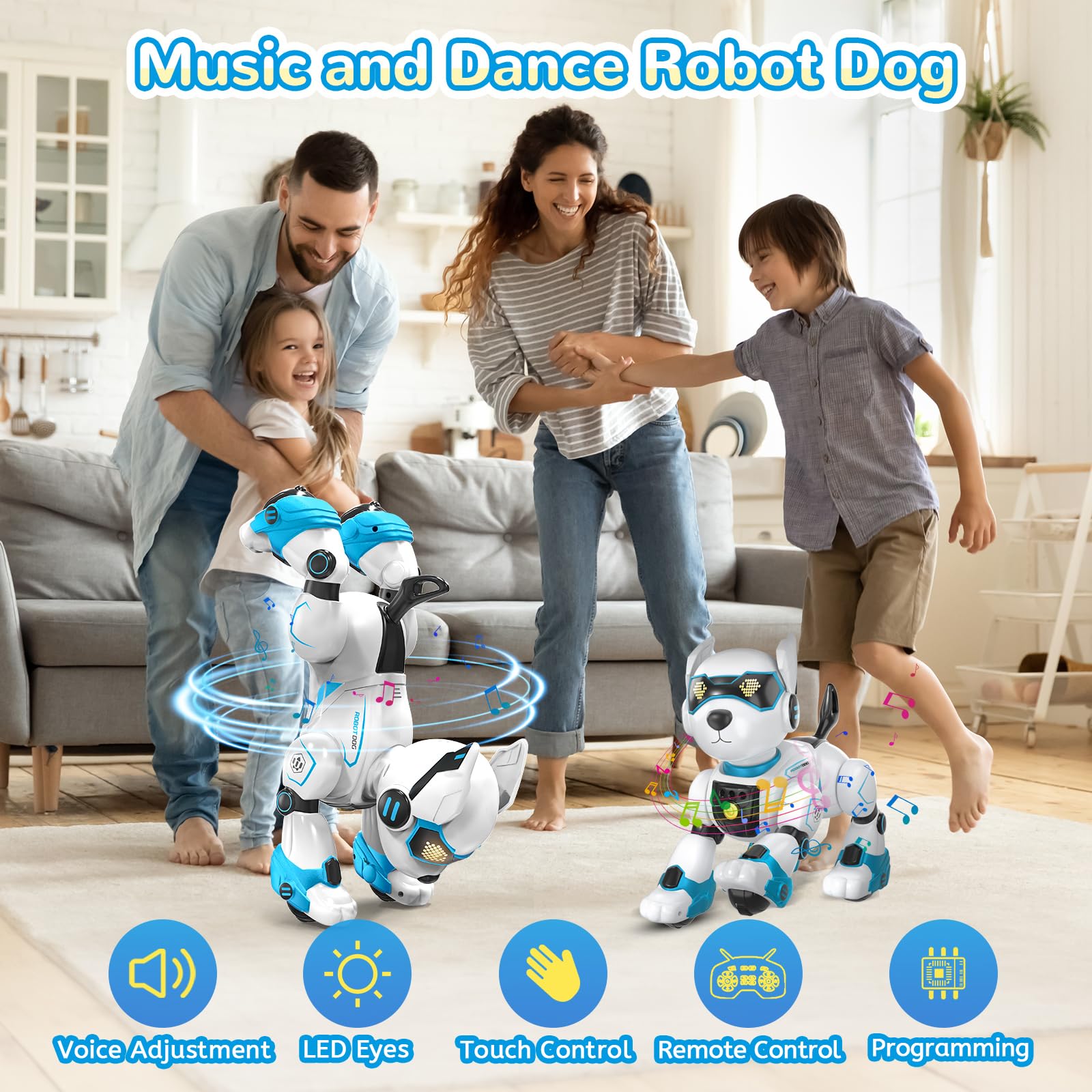 PeachLeaf Smart Robots Dog Toy for Kids, Programmable Interactive RC Robotic Pets with Voice Control and Touch Sensory, Imitates Animals Music