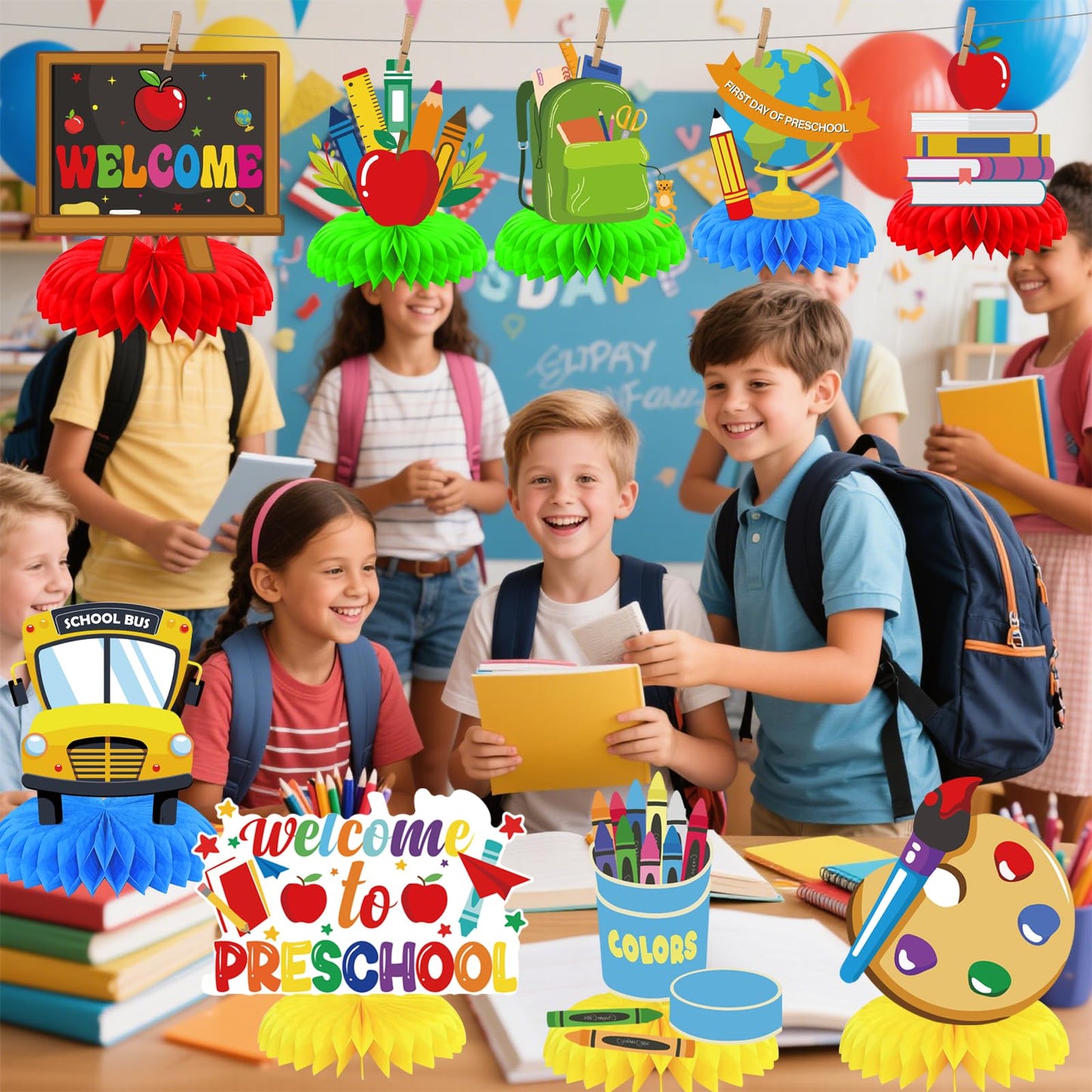 First Day Of School Decor - 9 PCS Back To School Table Decorations Welcome Back To School Decorations Back To School Decorations Honeycomb Centerpiece