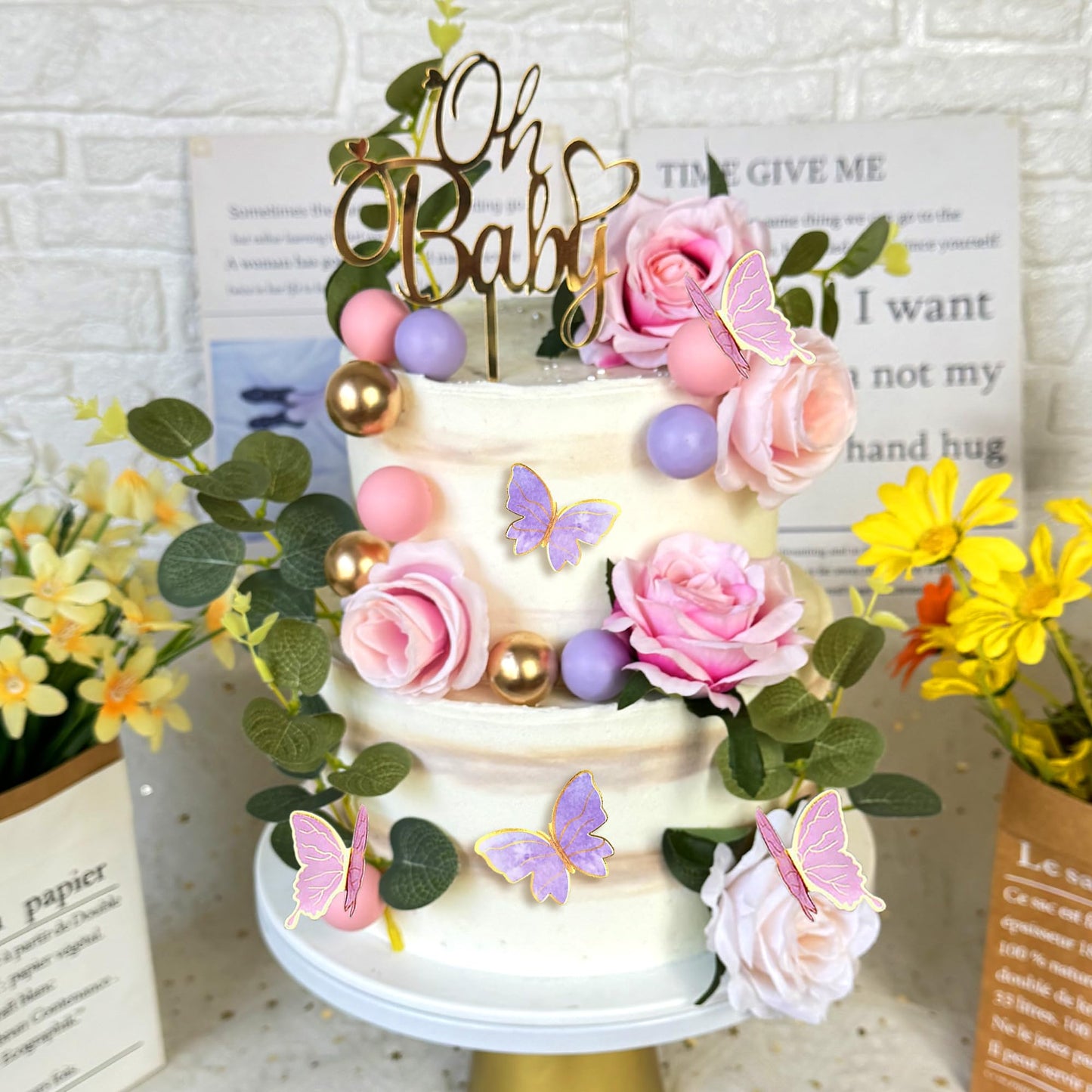 Oh Baby Cake Toppers Butterfly Cake Decorations for Celebrating Birthday
