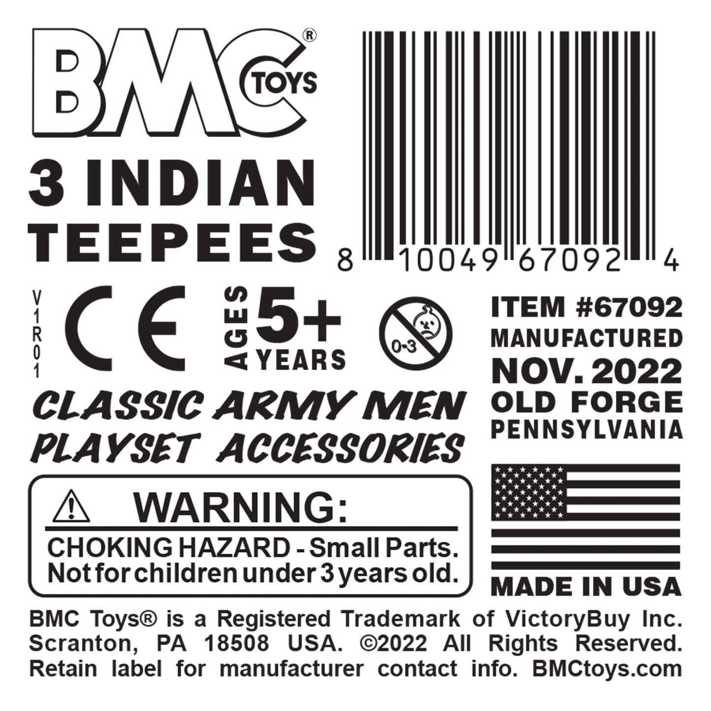 BMC Classic Plains Indian Teepees - Brown 3pc Western Plastic Playset Accessories