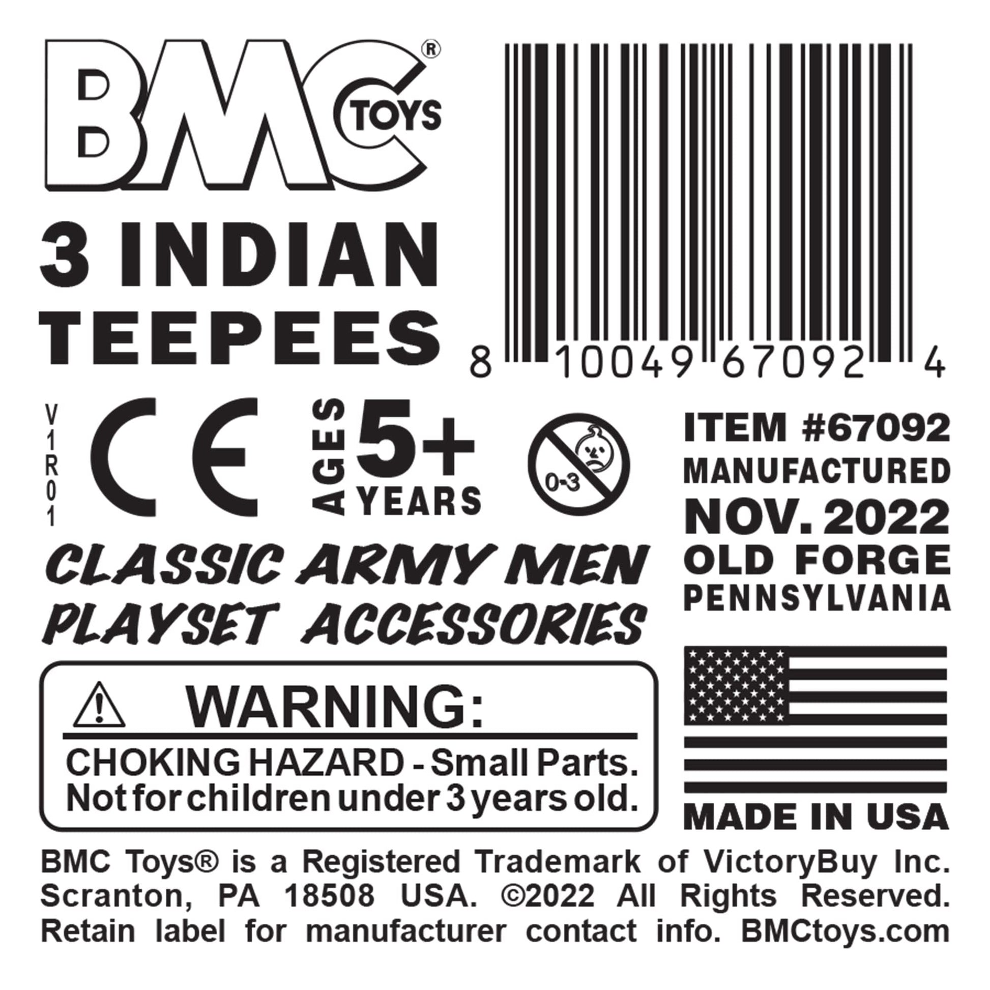 BMC Classic Plains Indian Teepees - Brown 3pc Western Plastic Playset Accessories