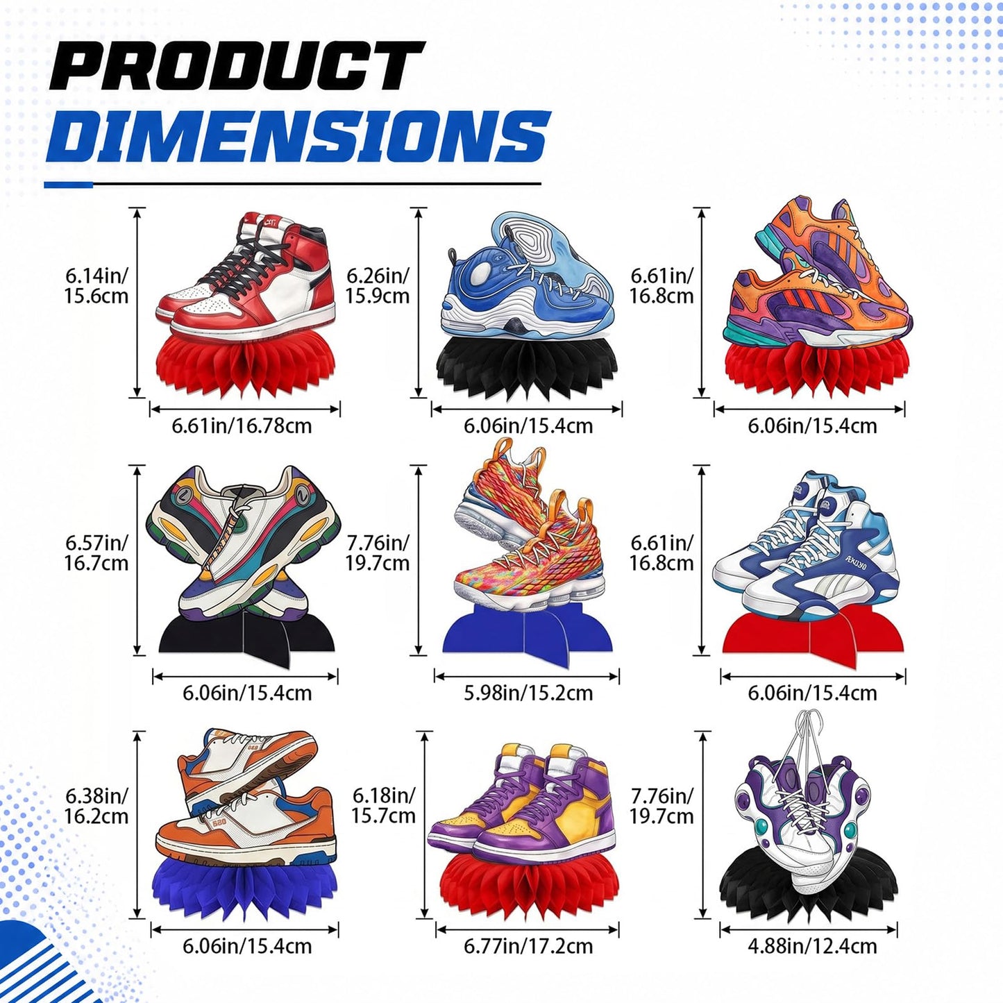 9Pcs Sneaker Honeycomb Centerpieces for Table, Sneaker Party Decorations, Sport Shoes Themed Party Favors for Baby Shower Supplies and Birthday
