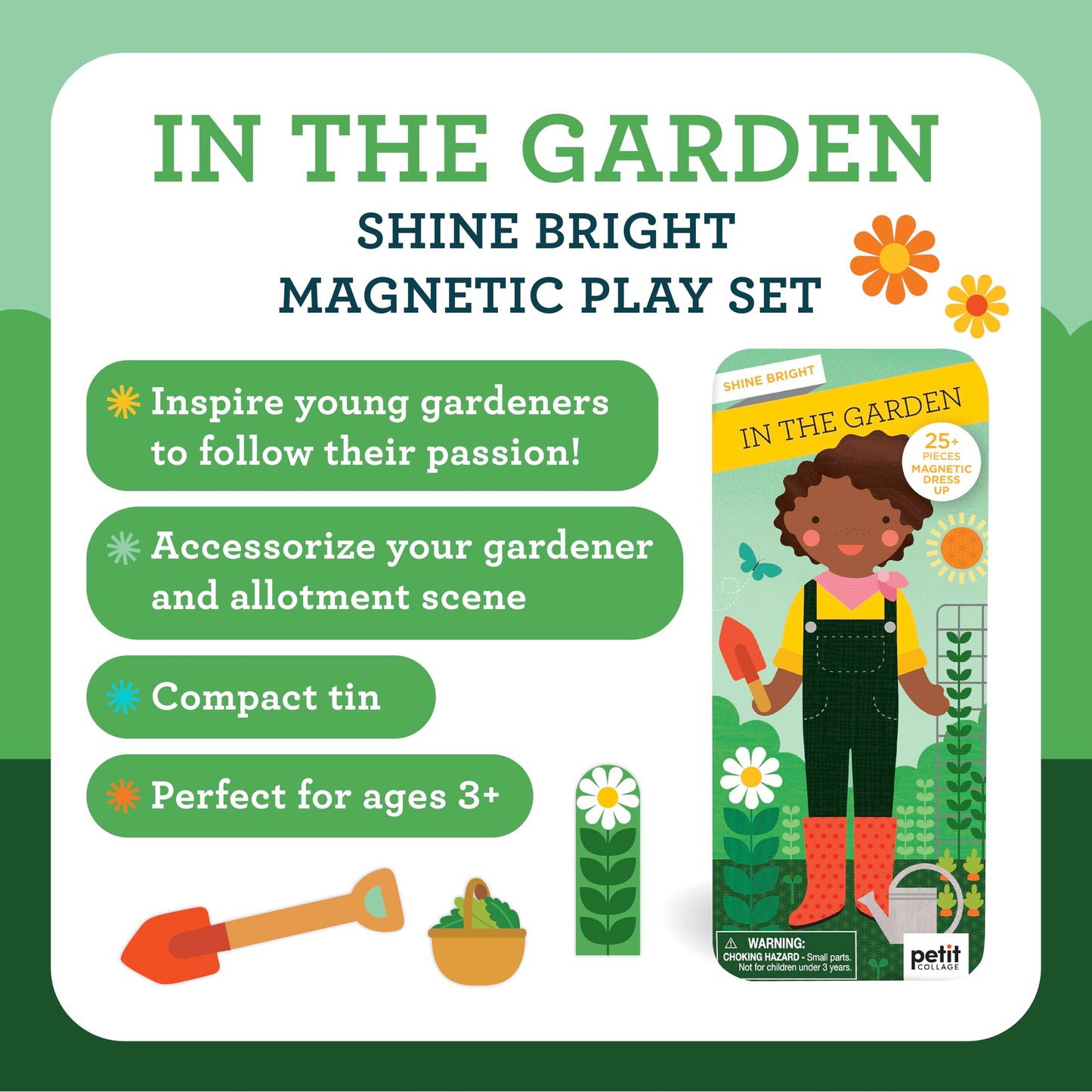 Petit Collage: Shine Bright - in The Garden Magnetic Dress-Up Toy Magnetic Game Board with Mix and Match Magnetic Pieces, Ideal for Ages 3+ - Includes