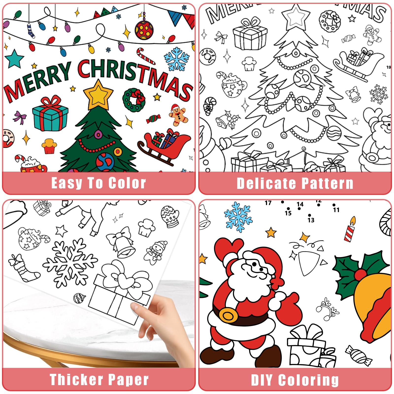 Giant Merry Christmas Coloring Poster - Large Christmas Tree Coloring Tablecloth, DIY Xmas Table Cloth Jumbo Banner Paper Craft for Gifts Activities