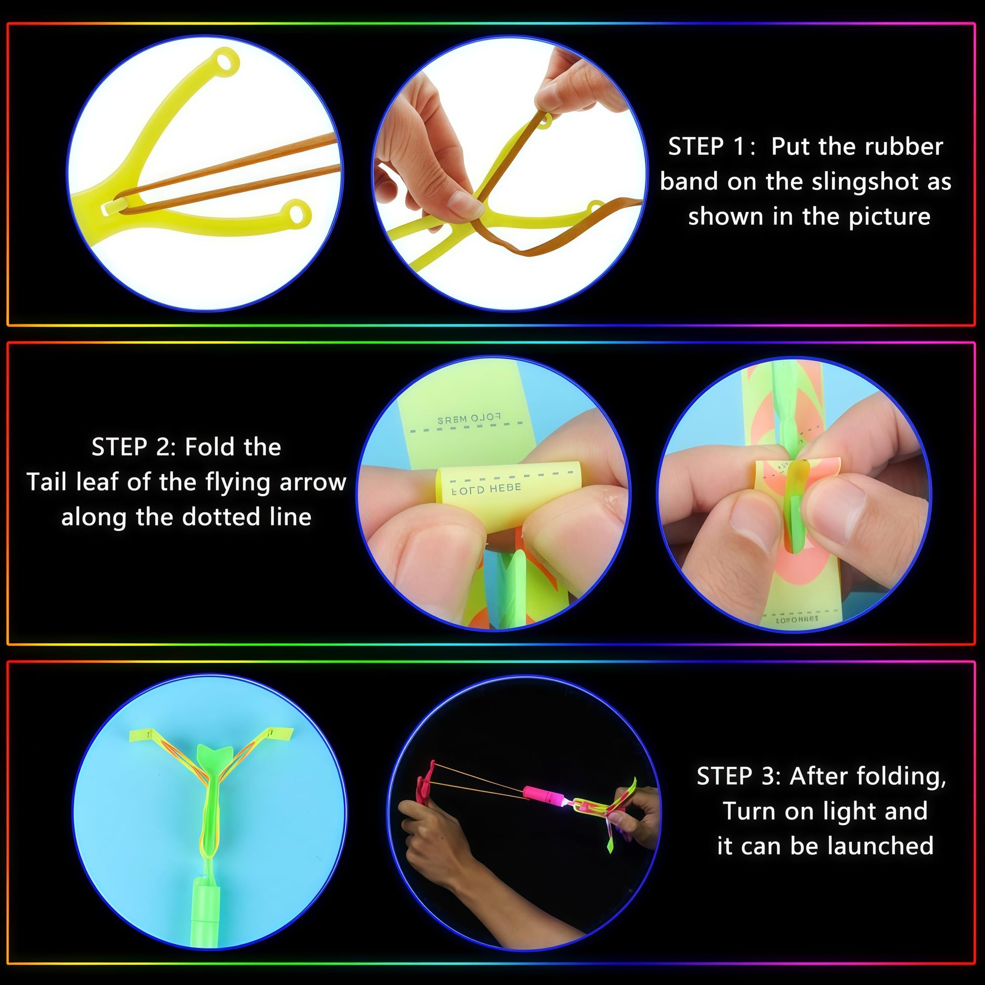 OceanWings LED Flying Set with Whistle, 25 Slingshot+25 Glow Helicopter, Flying Toy Outdoor Toy Glow in The Dark Party Supplies Party Favors Bulk