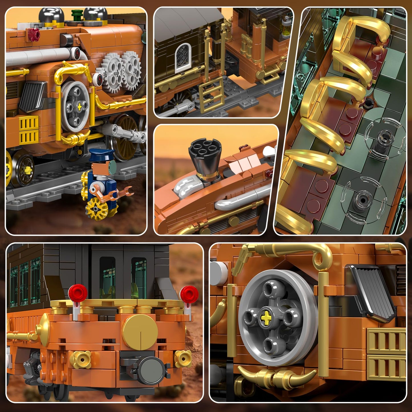Mould King 12046 Steampunk Train Building Set, Western Train with Track, Buildable Model with Battery, Display Model Toy for Adults Collection