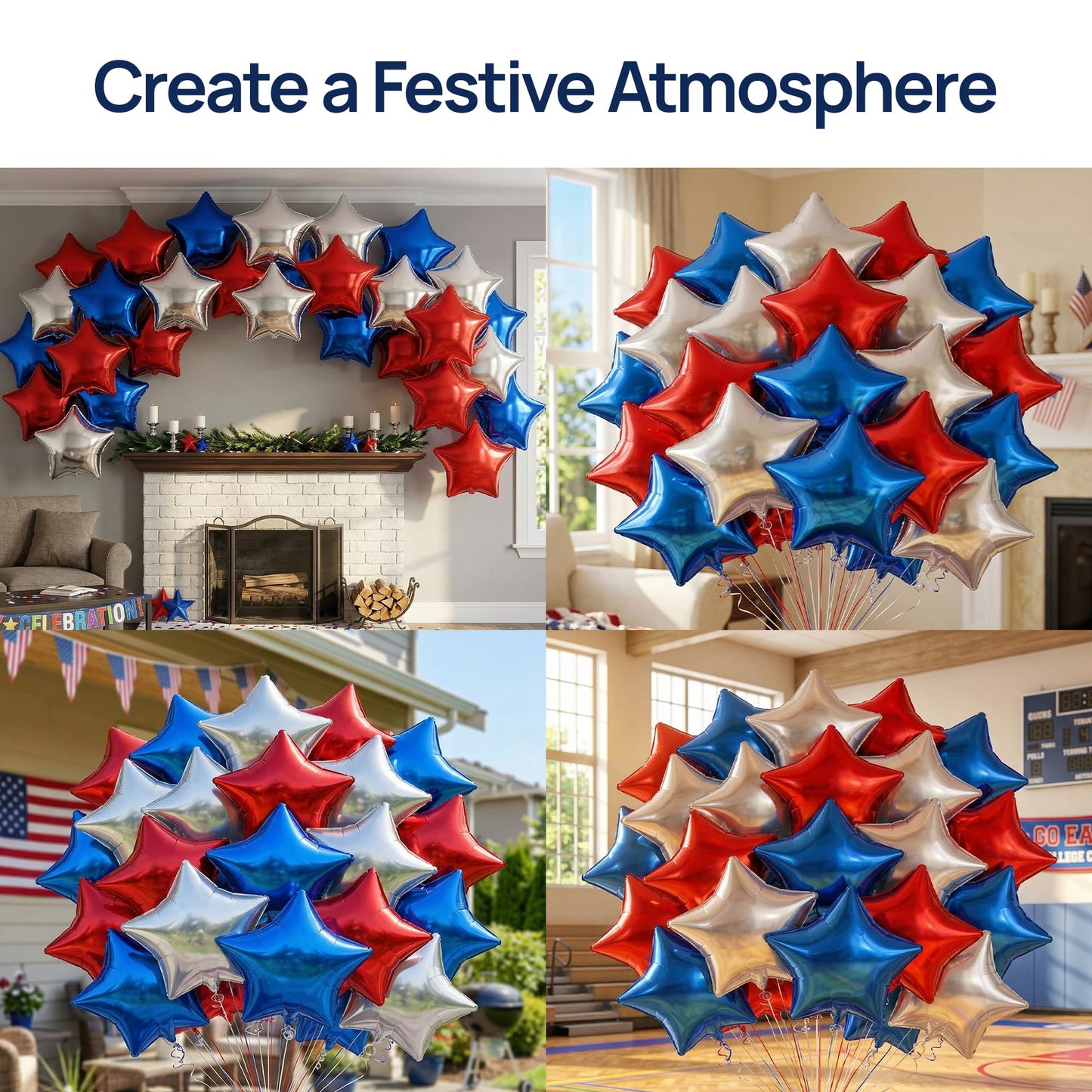 Dream Decor Patriotic Star Balloons 30 Pack - 18 Inch Red, White & Blue Foil Star Balloons with Ribbon Rolls - 4th of July, Memorial Day, Veterans