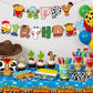 WPDISCZ Cartoon Toy Theme Party Supplies Toy Disposable Tableware Set Include Paper Plates Napkins Cups Banner Tablecloths for Toy Birthday Party
