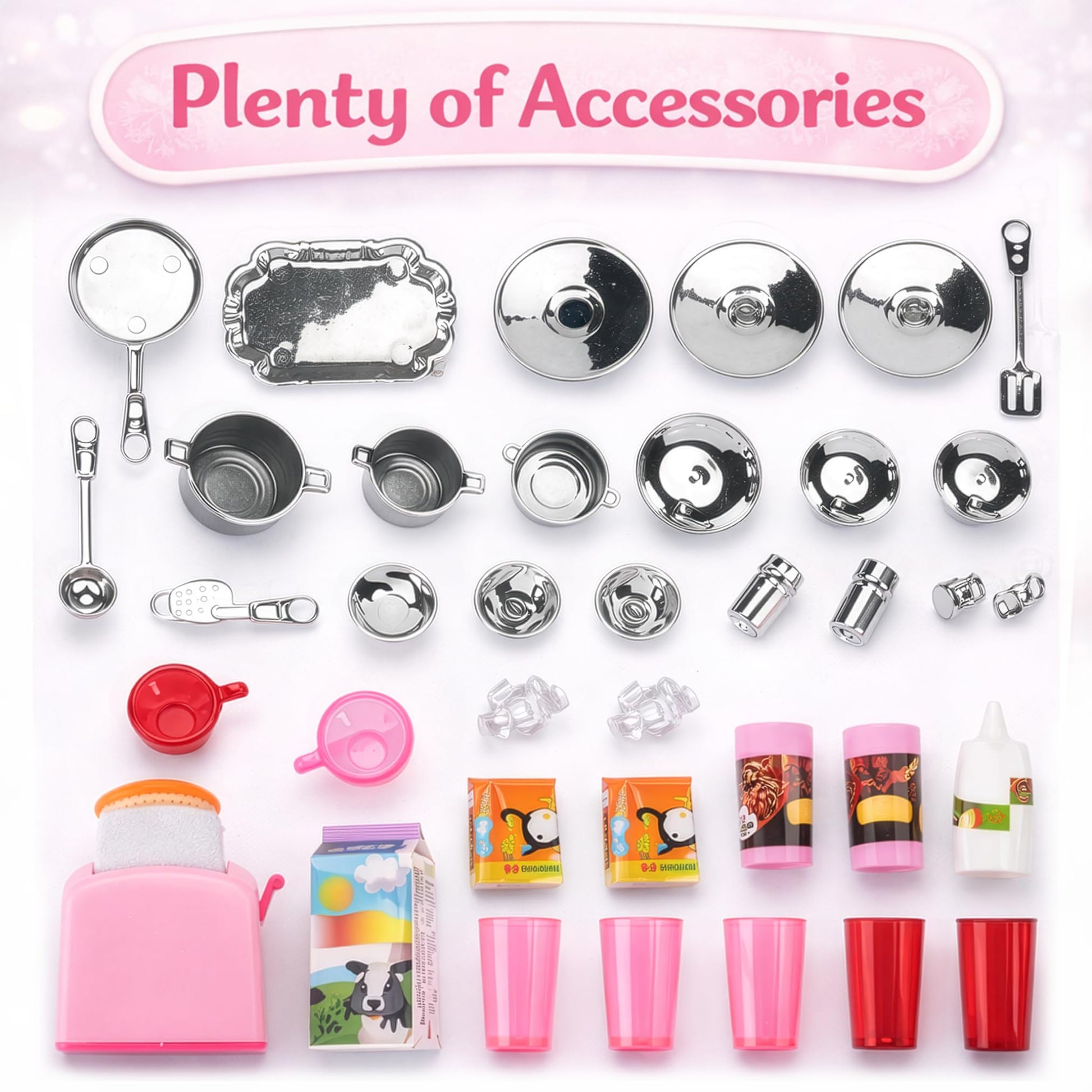 Doll Kitchen Playset for Kids, My Modern Mini Kitchen House Furniture Pretend Play Toy Accessories Set with Realistic Lights & Sounds for Toddlers