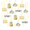YiiiGoood Gold Money Theme Hanging Decoration Dollar Bill Signs Hanging Swirls Money Bag Currency Symbol for Birthdays Casino Weddings Bachelorette
