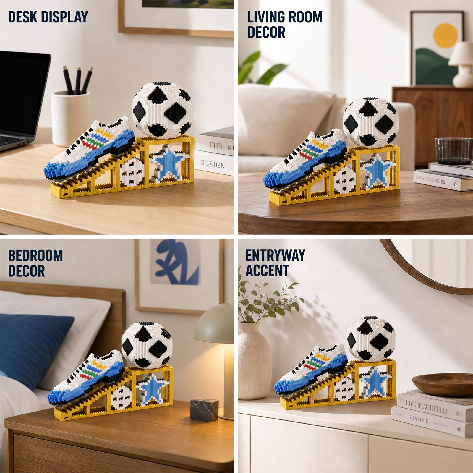 APENGBAOL 2026 New Soccer Ball with Sport Sneaker Mini Micro Building Blocks Set with Golden Display Stand, 3110 Pcs Sports Football Model Collectible