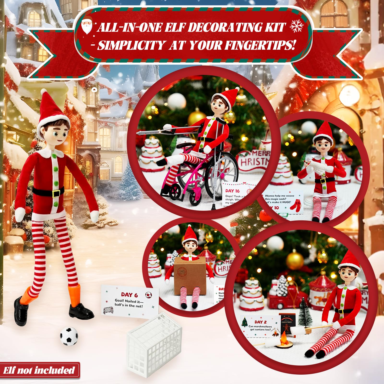 Elf Kit 24 Days of Christmas 2025 Countdown to Christmas with Elf Decorations Accessories & Elf Adventures Starter Kit Boy & Girl (Elf Doll NOT