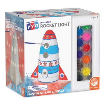 MindWare Paint Your Own Porcelain: Rocket Light with 2 Tea Lights, 12 Paints & 2 Brushes - Creative paintable Pottery Crafts & Gift Kits for Kids