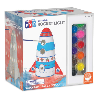 MindWare Paint Your Own Porcelain: Rocket Light with 2 Tea Lights, 12 Paints & 2 Brushes - Creative paintable Pottery Crafts & Gift Kits for Kids