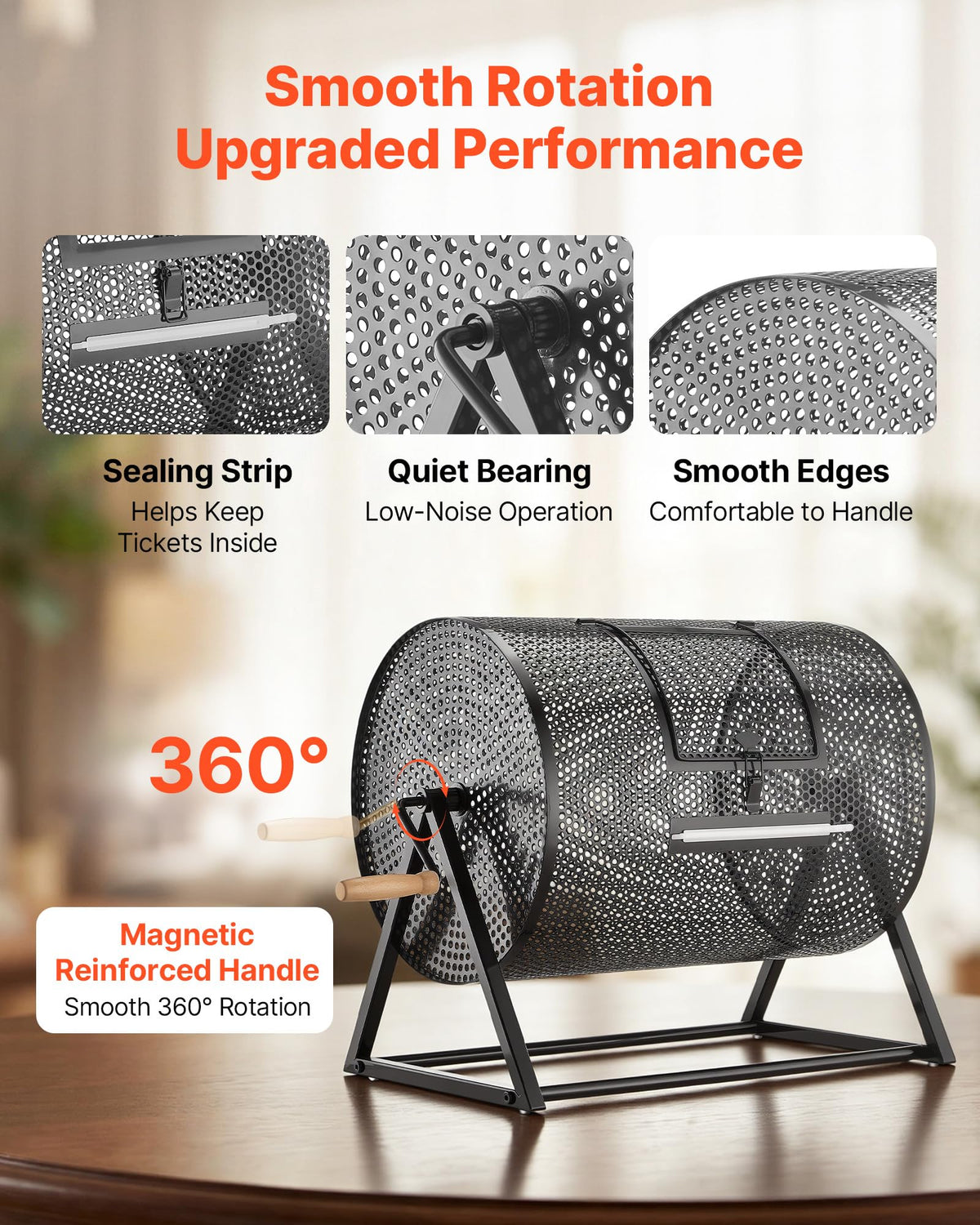 VEVOR Raffle Ticket Spinner, 16.1" x 11.9" Holds 5000 Tickets or 200 Ping Pong Balls, Raffle Drum Lottery Spinning Cage with Reinforced Handle, Stable