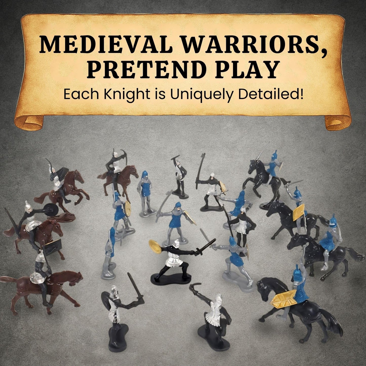Liberty Imports Medieval Knights and Dragons Figures Playset - 42 Plastic Fantasy Soldier Figurines and Accessories Toys for Toddlers, Kids Imaginary