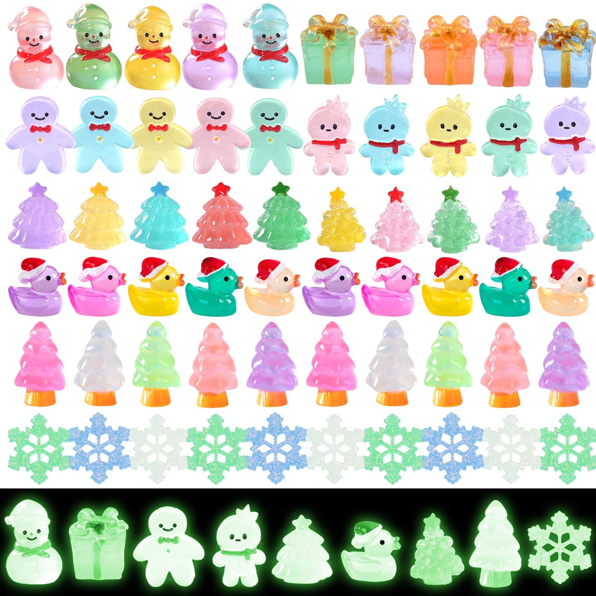 ZXSWEET 60 PCS Christmas Mini Resin Figures Glow in The Dark Miniature Figurines Aquarium Ornaments Charms for Garden Dollhouse Aquarium Home