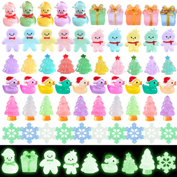 ZXSWEET 60 PCS Christmas Mini Resin Figures Glow in The Dark Miniature Figurines Aquarium Ornaments Charms for Garden Dollhouse Aquarium Home