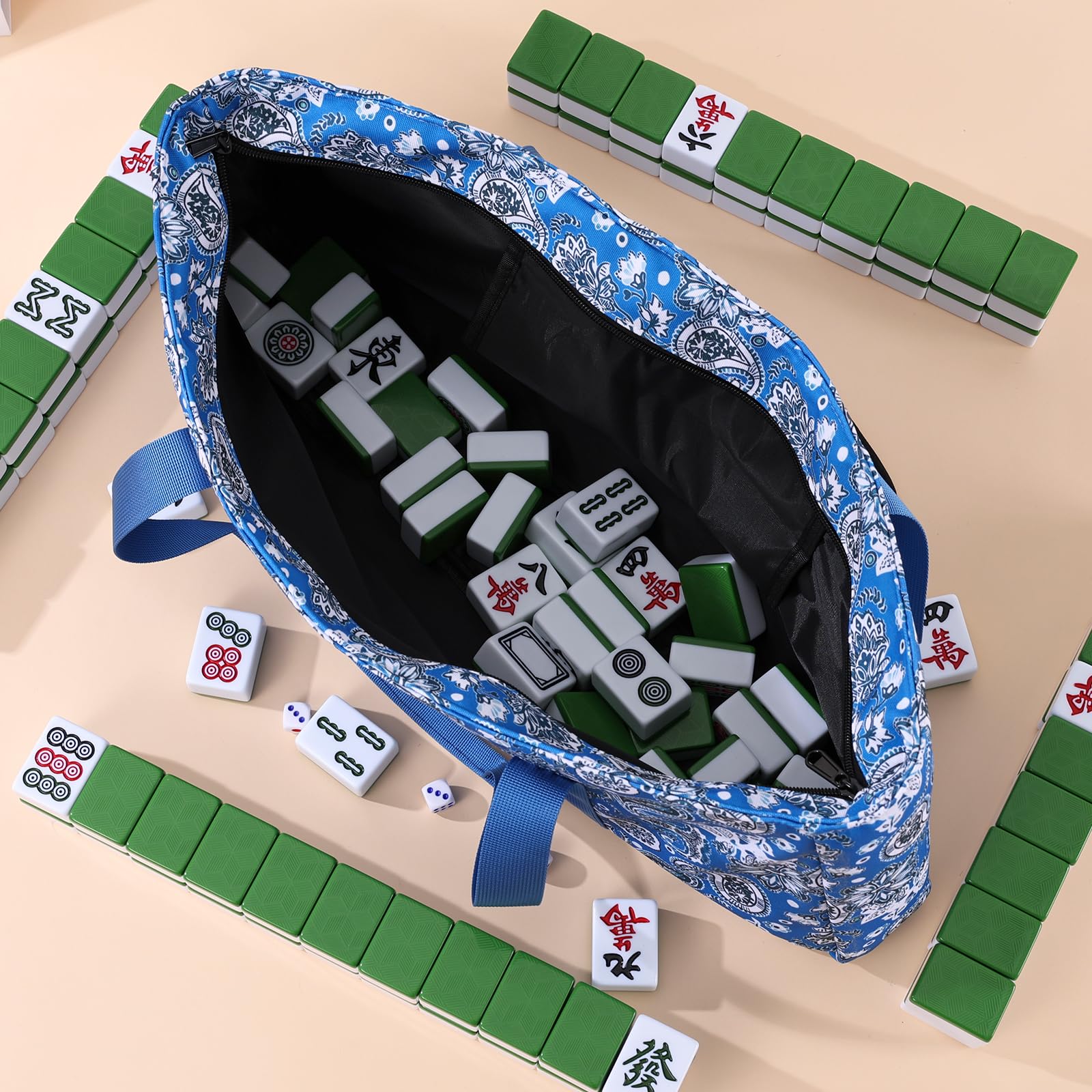 Qonio Mahjong Bags for Tiles and Racks, 20-Inch Racks & American Tiles Fit - Rack Bag, Tile Covers & Accessory Pouch, Travel Portable Tote for Mahjong