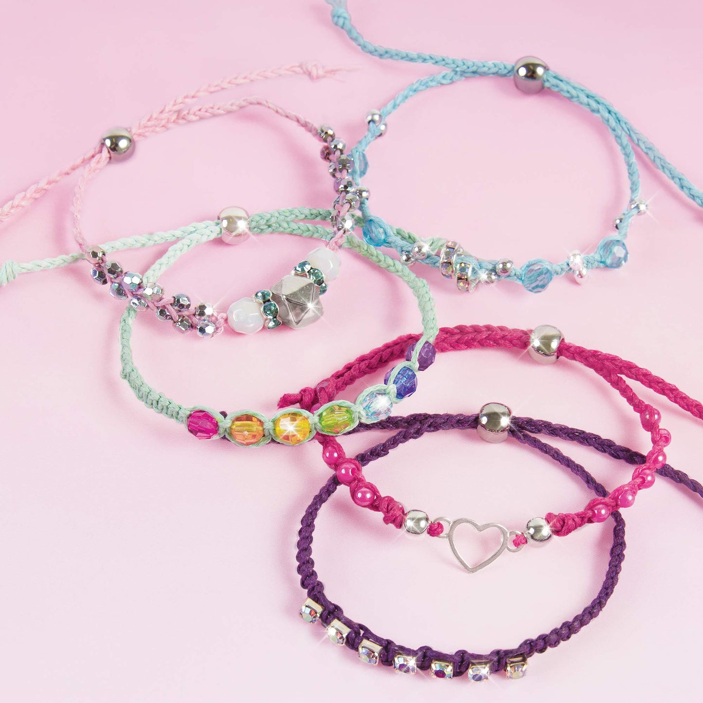 Make It Real: Rainbow Bling Bracelets Kit - Create 5 Unique Cord Charm Bracelets, 82 Pieces, Includes Play Tray, All-in-One, DIY Kit, Tweens & Girls