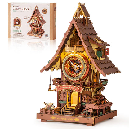ROBOTIME 3D Wooden Puzzles for Adults-Cuckoo Clock Wooden Models for Adults to Build-435 Piece Model Kit with 2 Lights-Gift for Craft Enthusiast Model