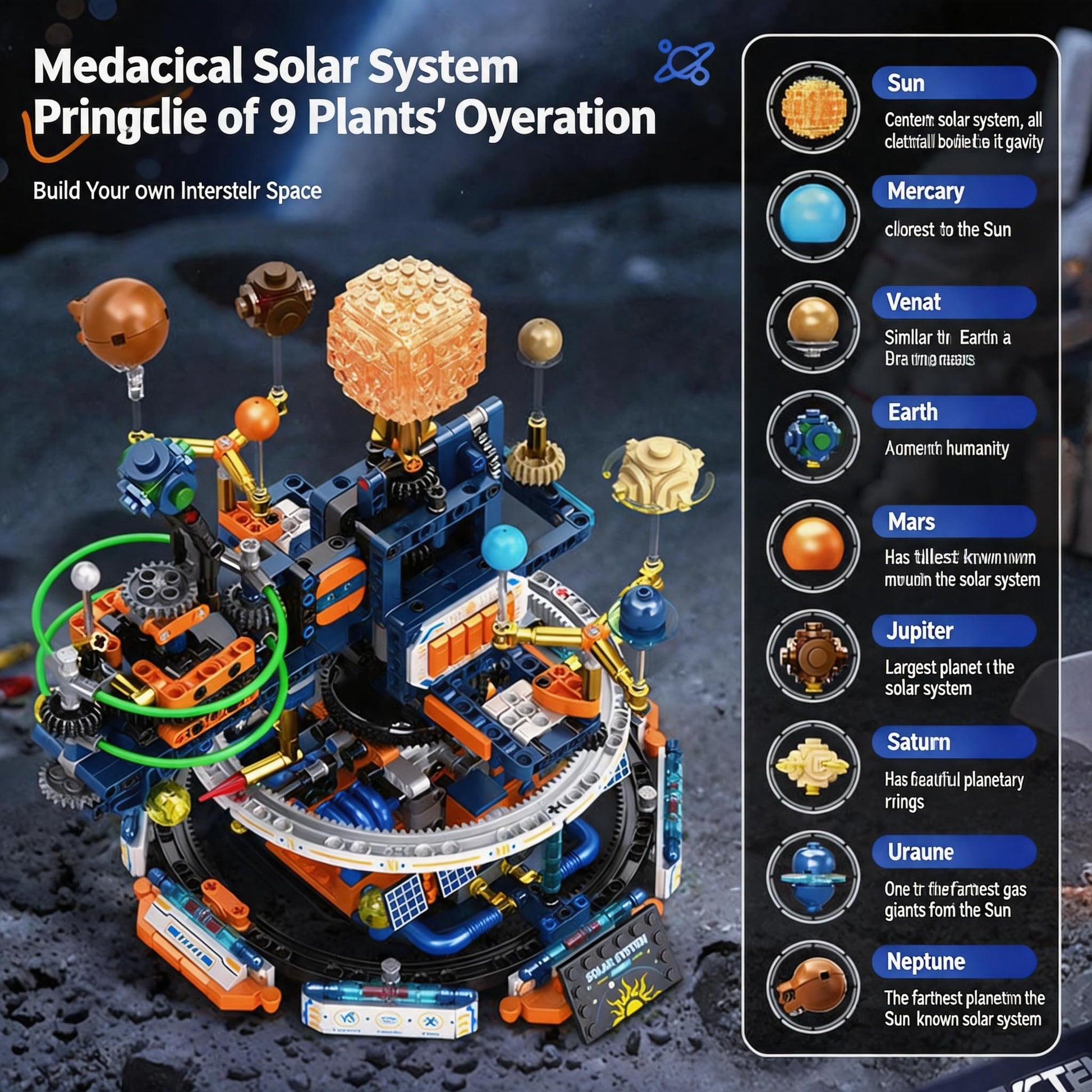 kececo Solar System Sci-Fi Globe Planet Building Blocks Toy, STEM Aerospace Educational Series, Creative Desktop Ornament Model, High-Difficulty