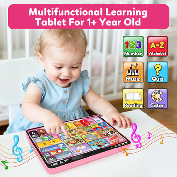 Trilingual Learning Toy Tablet with Music & Sound, Montessori Speech Therapy Toys for 1 Year Old Girl Boy Musical Baby Toy 12-18 Months Toddler Girl