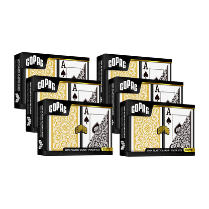 Copag 1546 Design 100% Plastic Playing Cards, Poker Size (Standard) Black/Gold (Jumbo Index, 6 Sets)
