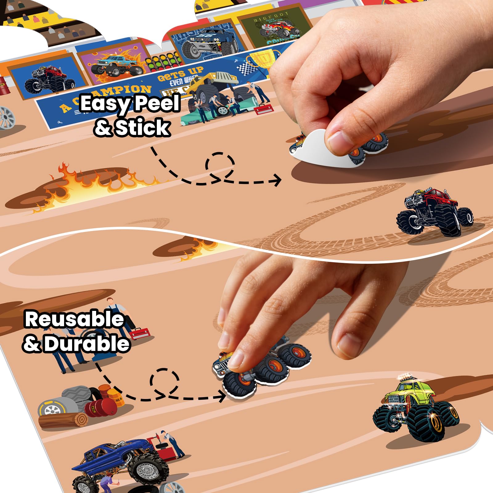 Elfew 6 Pack Car Sticker Books for Toddlers 2-4, Reusable 3D Puffy Vehicle Stickers for Boys 3-5, Construction Trucks Racing Mess Free Activity Set