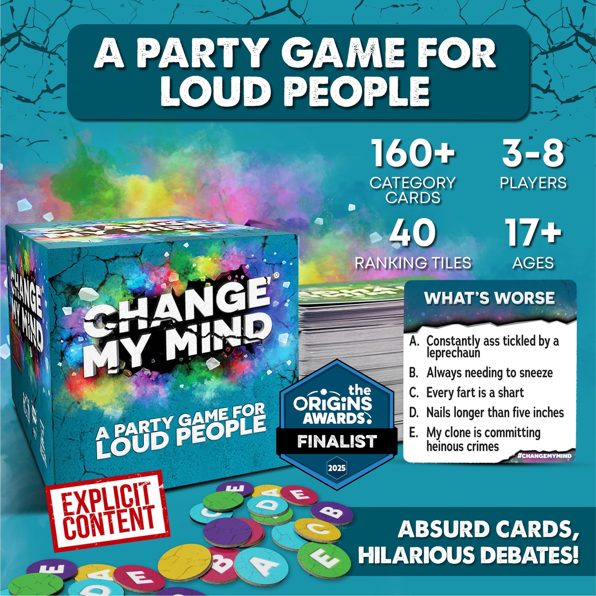 Change My Mind - Outrageous Debate Adult Party Game - Hilarious Ranking Card Game for Game Nights, Parties, Groups & Friends - Ages 17+, 3-8 Players