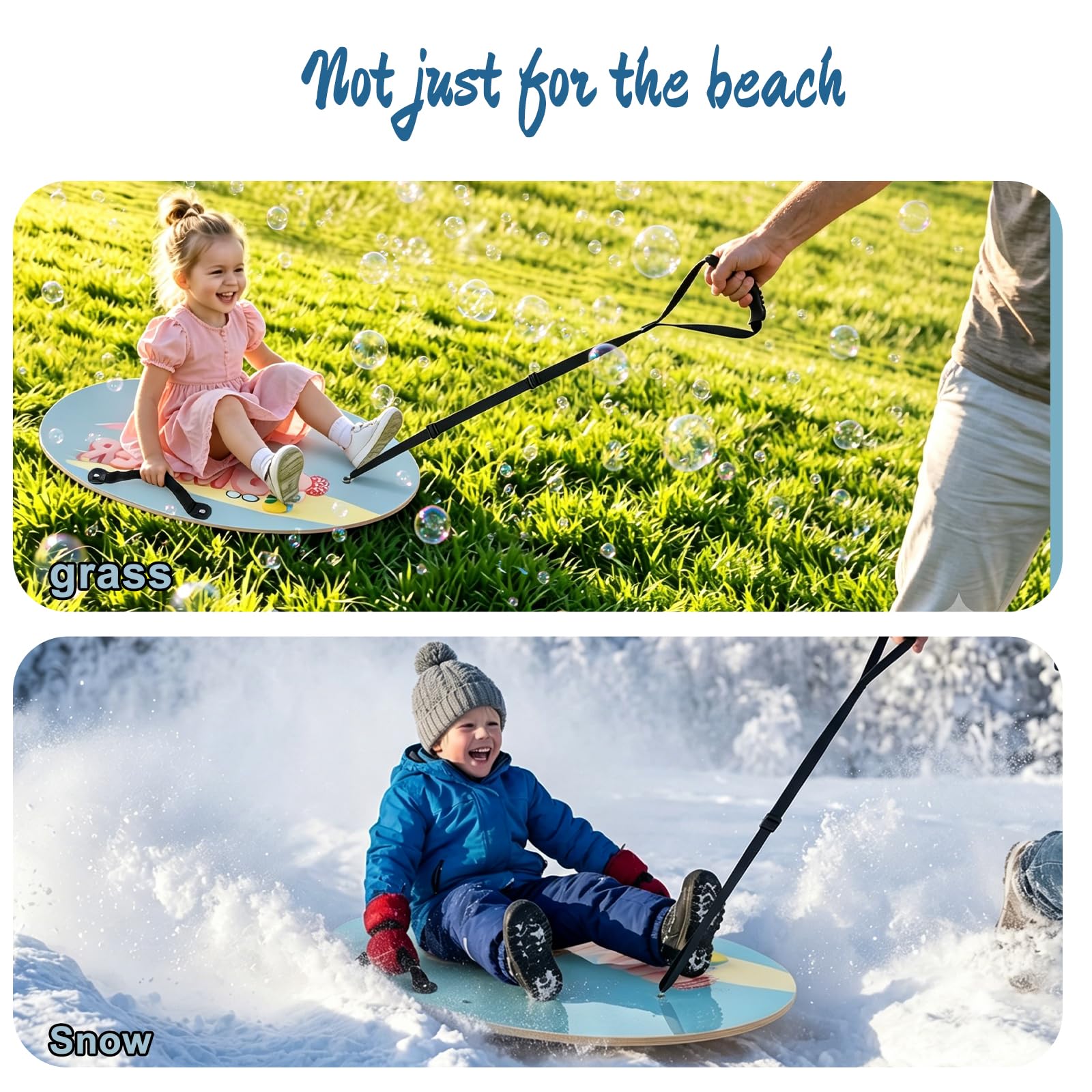 AAKQ Skimboard with Handles Tow Rope,Shore Tow Board Summer Beach Toy for Kids&Parent-Child Outdoor Lawn Interactive Pull-Along Shallow Water Rider