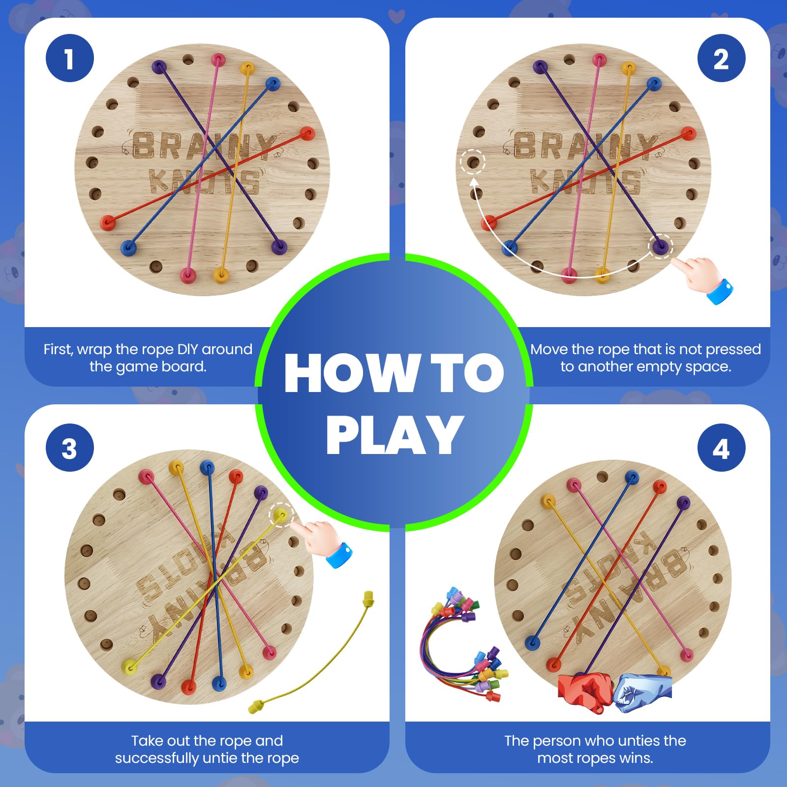 Wooden Rope Puzzle DIY Board Game Brain Teaser Logic Game for Kids Adults