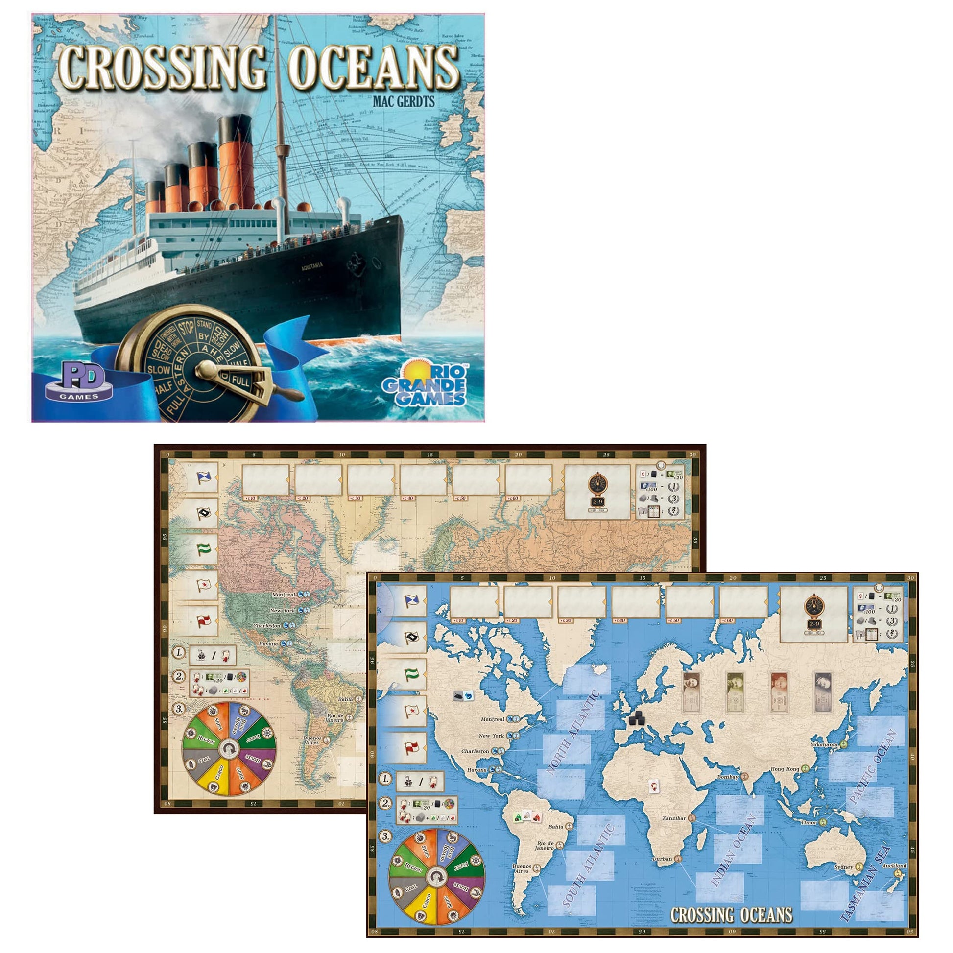 Rio Grande Games Crossing Oceans: Economic Strategy Maritime Board Game for 2-4 Players, Ages 14+, 19th Century Trading Game with 45-90 Minute