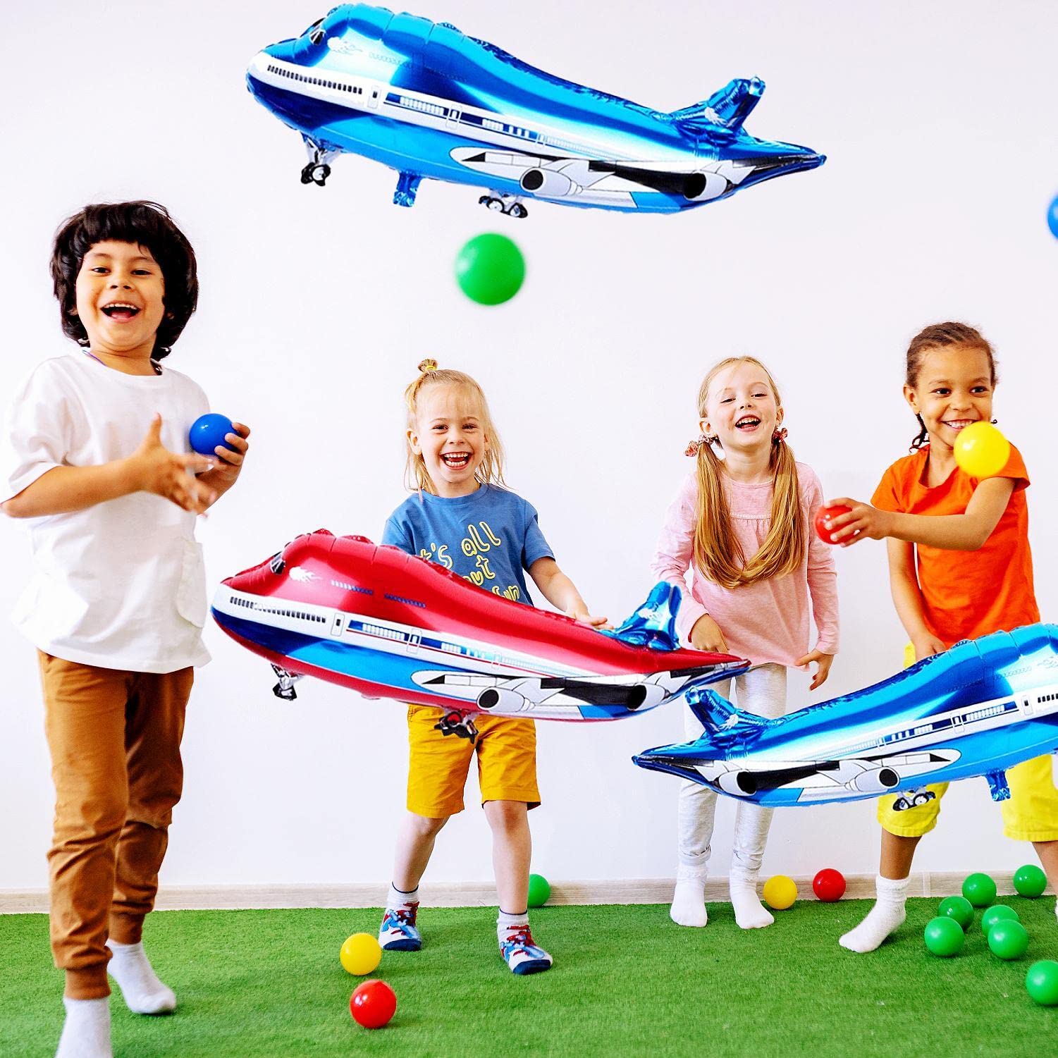 10 PCS Airplane Balloons Foil Mylar Balloons for Baby Shower Toys Themed Party Birthday Decoration Supplies (Red, Bule?