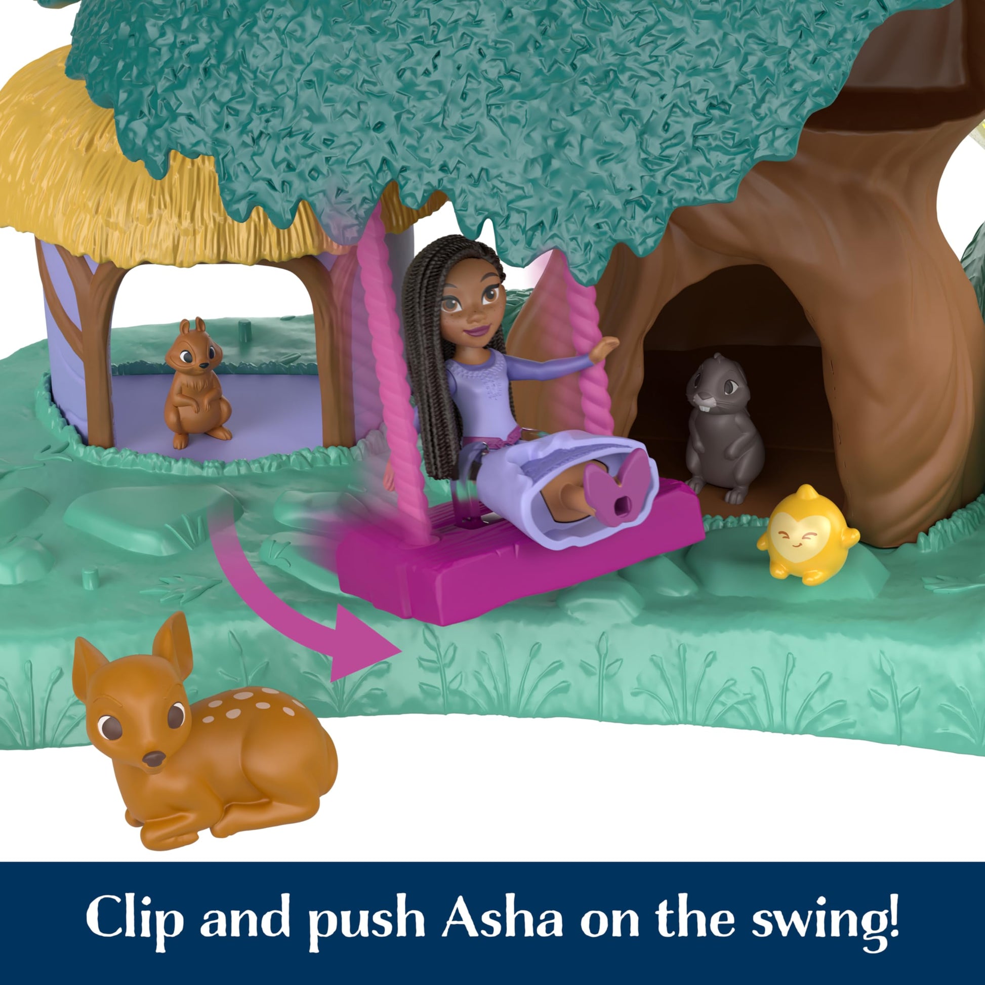Mattel Disney Wish Toys, Magical Star Playset with Asha Mini Doll & 7 Surprise Wish Orbs Including 1 Star Figure & 6 Animal Friends, Inspired by the