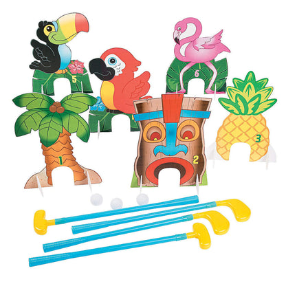 Fun Express Luau Tropical Mini Golf Set for Kids - Toddler Golf Clubs with Putting Mat Markers | Carnival Games for 3 Year Old Boy Girl Birthday Gift