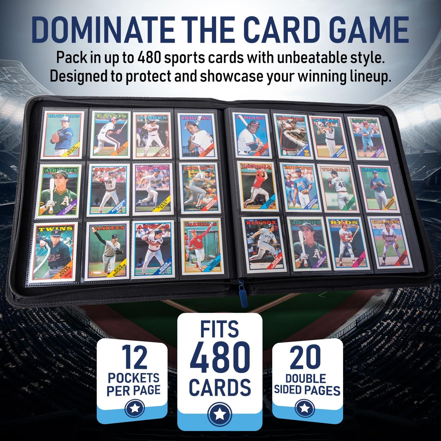Premium TCG Card Binder For 480 Side Loading Pockets | Sports Trading Card Binder 12 Pocket Zipper, Collectible Trading, Magic, MTG, Baseball